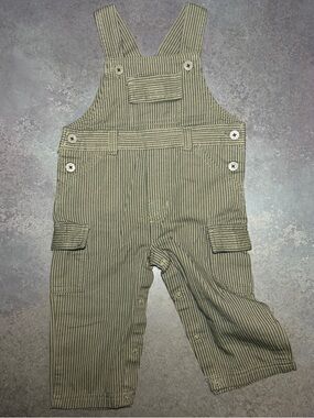 Baby Boys Pinstripe Overalls 12M | Cargo Pocket Bib Overalls | Snap Crotch